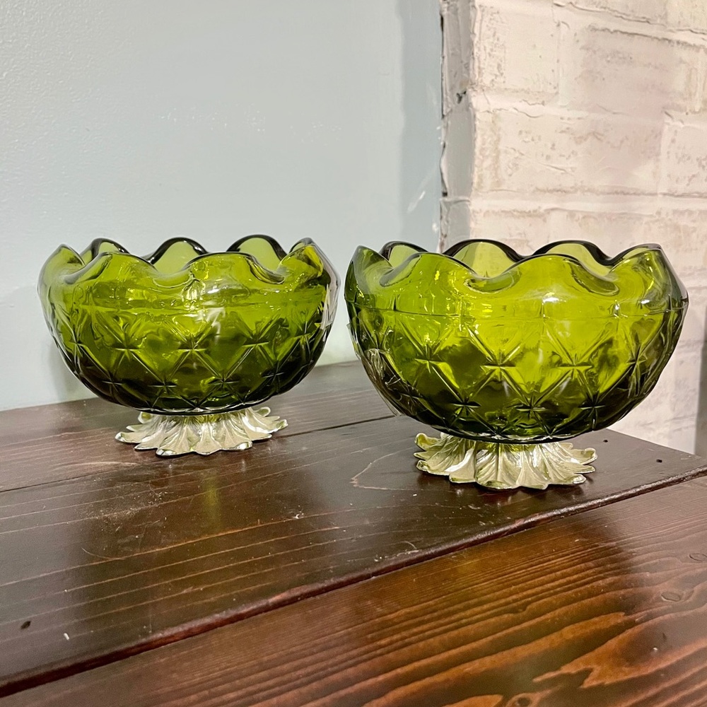 Mid Century Glass Pedestal Bowl Set